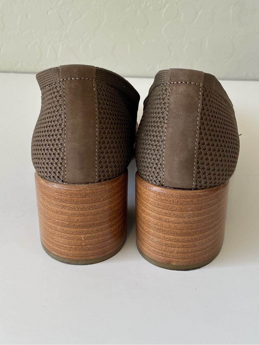 Eileen Fisher Dern Stretch Knit Block Heel Loafers Olive Grey Size 7.5 - Picture 3 of 6
